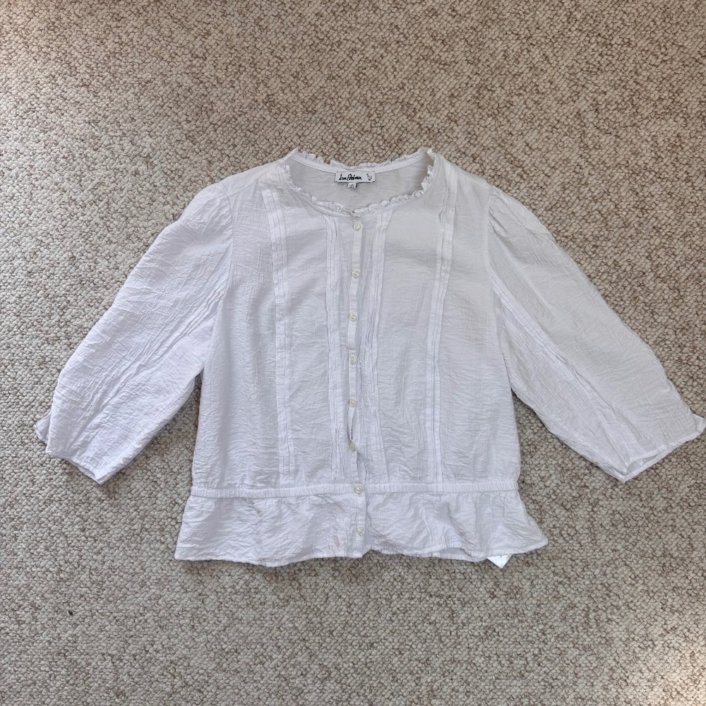 Sam Edelman Women's White Scarlette Button Front Crop Peplum Top Blouse Size XL